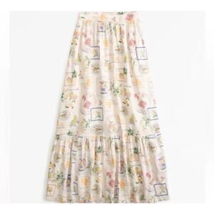 Abercrombie & Fitch Tiered Linen Midi Skirt Multi Print Small Tall Bloggers
